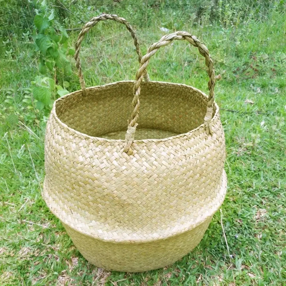 Handwoven Seagrass Storage Basket with Handles