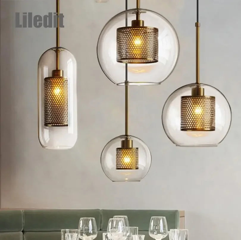 Modern Glass Ball Pendant Lamps Nordic Bedside Kitchen