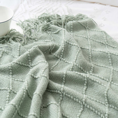 Textured Tassel Throw Blanket for Sofa or Bed