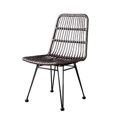 Hand-Woven Rattan Dining Chair with Wrought Iron Frame