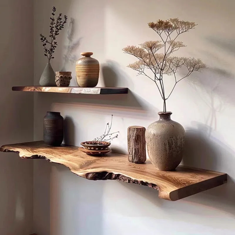 The Ayla Solid Wood Live-Edge Floating Shelf