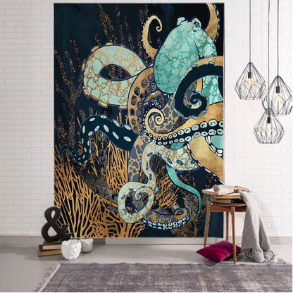 Octopus Pattern Tapestry – Boho Hippie Wall Hanging, Ocean-Inspired Decor