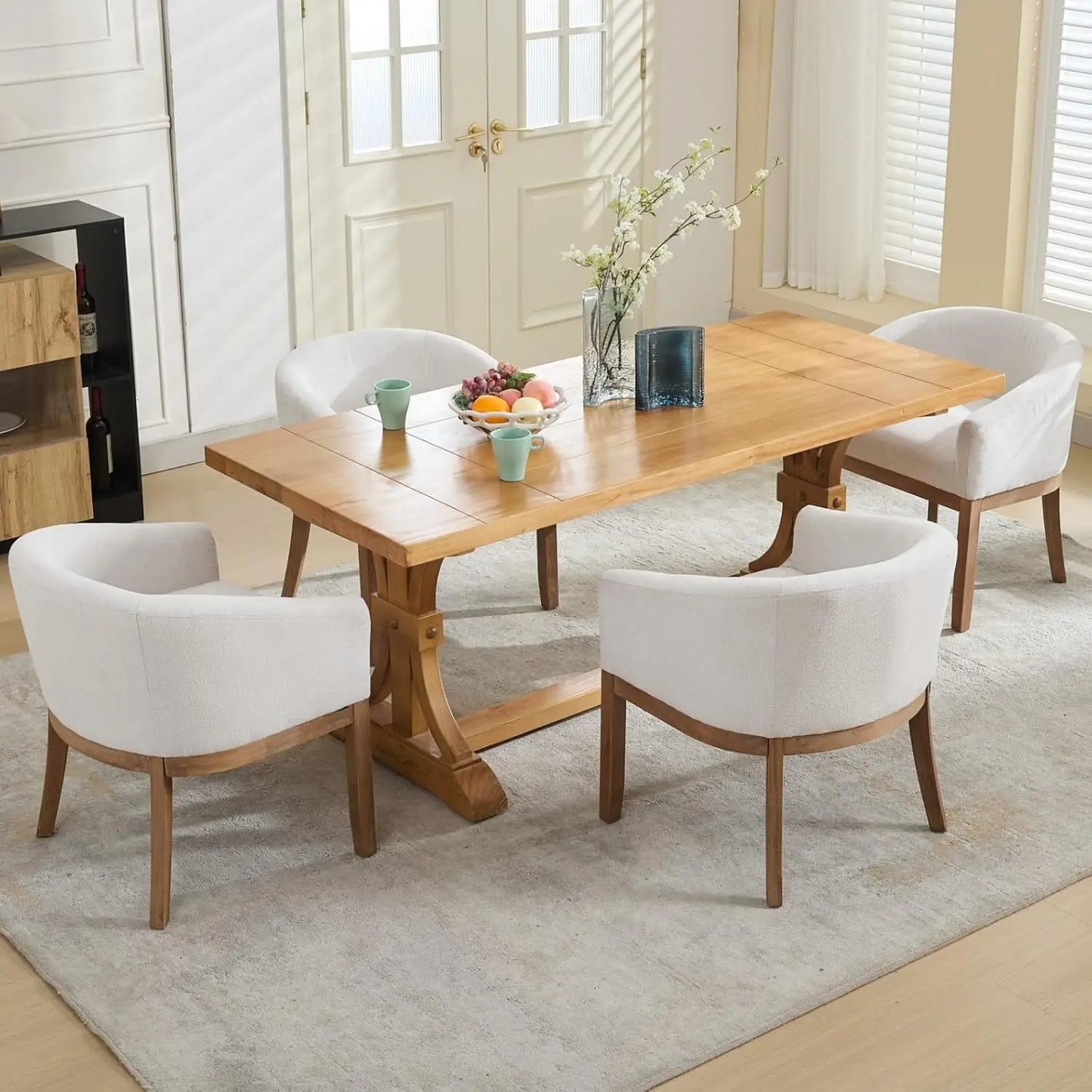Mid-Century Modern Linen Upholstered Barrel Dining Chairs (Set of 4)
