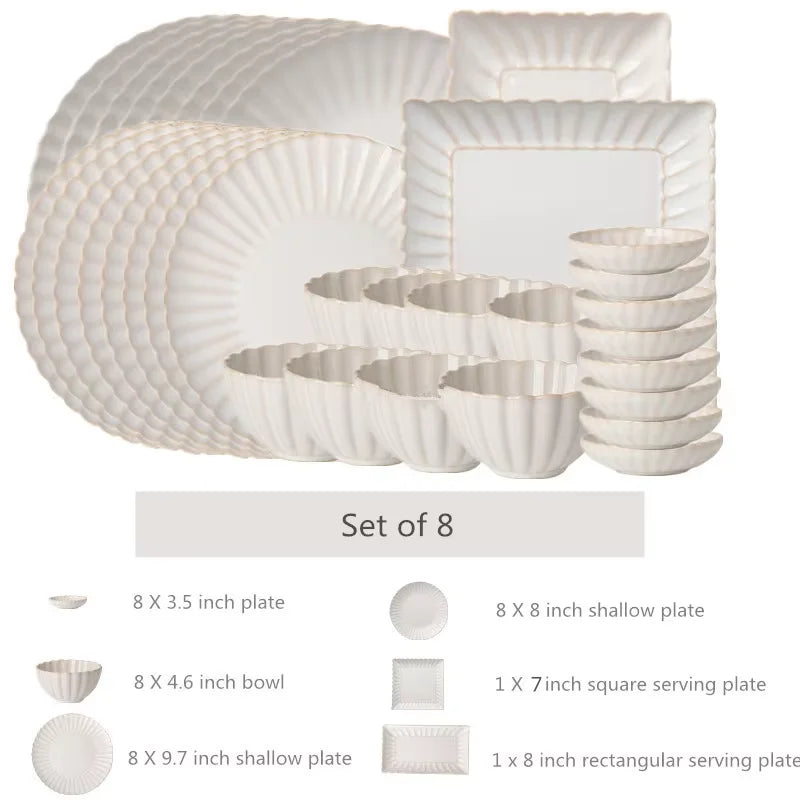 White Chrysanthemum Shaped Ceramic Dinner Sets  Bowl Dish Plates Porcelain