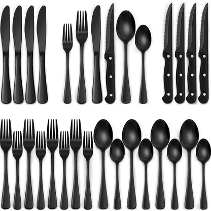 Matte Black Stainless Steel Flatware Set — 24-Piece Modern Cutlery