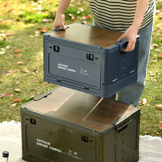 30L Folding Car Storage Box with Side-Door Access - Stackable Camping Table