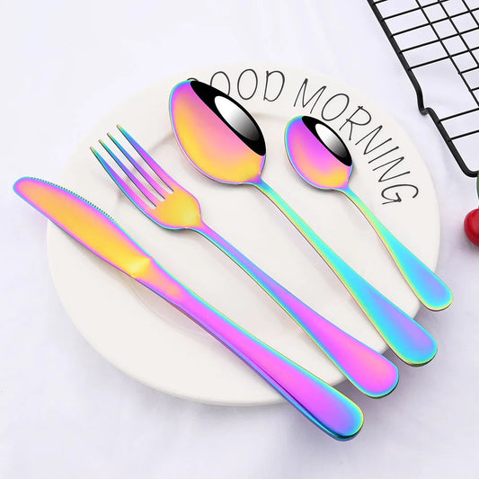 Modern Rainbow Flatware Set with Pigmented Finish