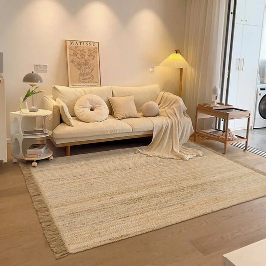 Hand-Woven Jute & Bamboo Fiber Rug – Natural Japanese Style