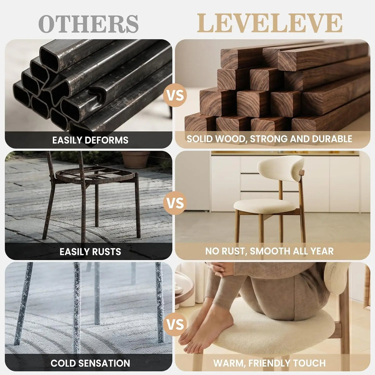 Upholstered dining chair with rubberwood frame, anti-slip foot protector and 300-pound recommended weight capacity.