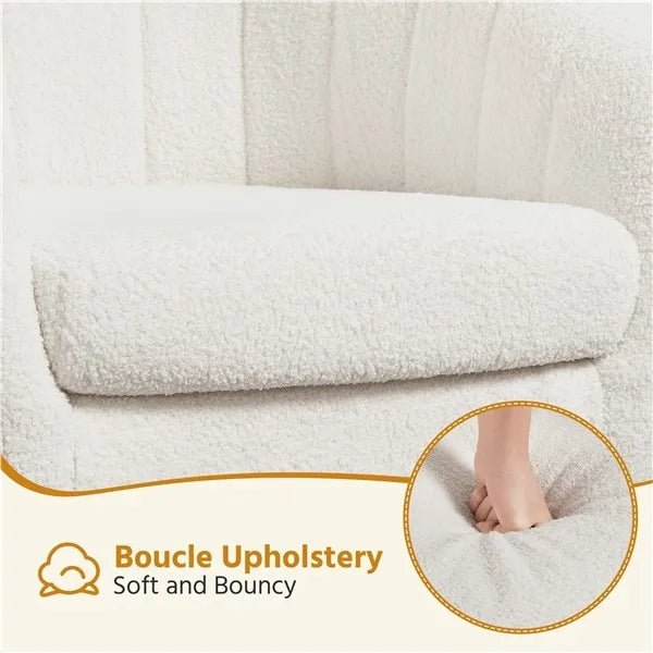 Ivory Tufted Bouclé Barrel Accent Chair with Gold Metal Legs