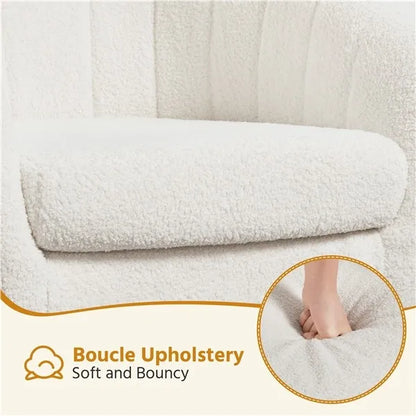 Ivory Tufted Bouclé Barrel Accent Chair with Gold Metal Legs