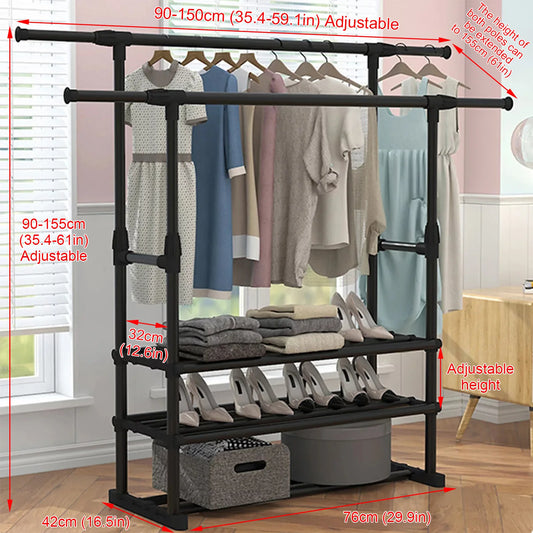 Commercial Grade Clothing Rack with Bottom Shelf Storage – 2/3 Layer Design