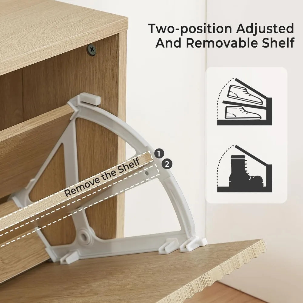 31.5''W Oak Shoe Storage Cabinet for Entryway With 2 Flip Drawers