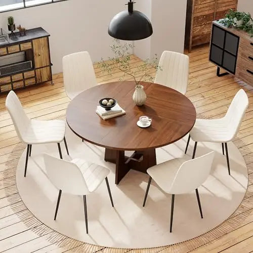 Linden 47" Round Walnut Dining Table Set with 4 Chairs