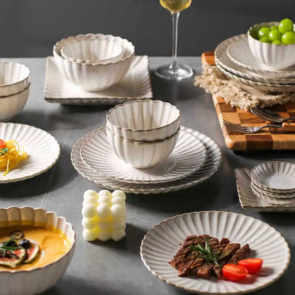 White Floral-Shaped Ceramic Dinner Set