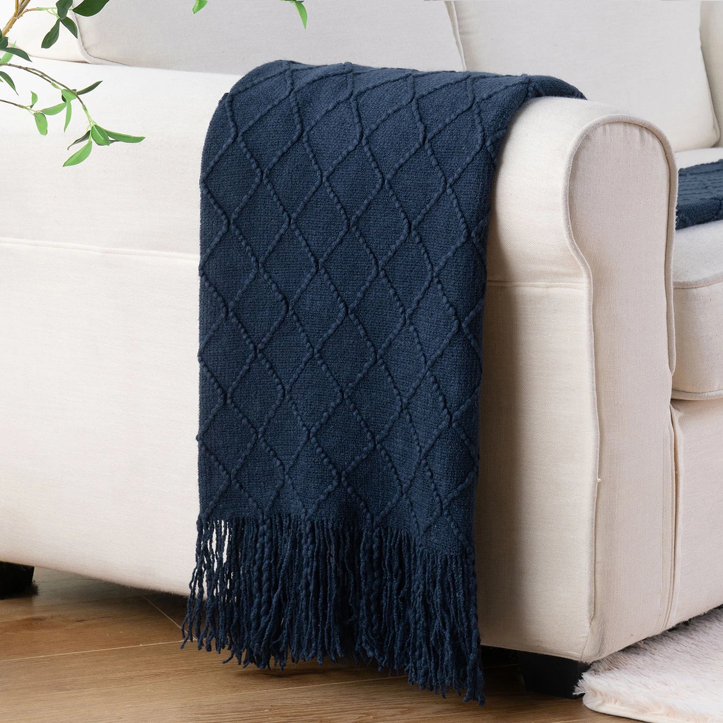 Textured Tassel Throw Blanket for Sofa or Bed