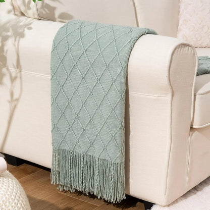 Textured Tassel Throw Blanket for Sofa or Bed