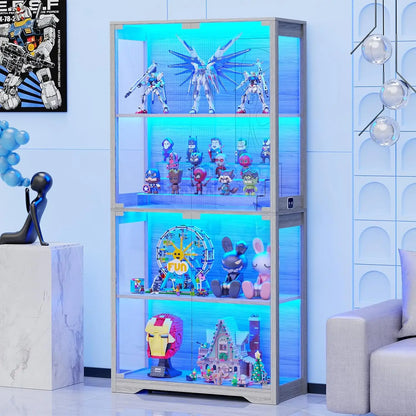 4-Tier Glass Display Cabinet with Soft LED Lighting – Modern Curio Cabinet