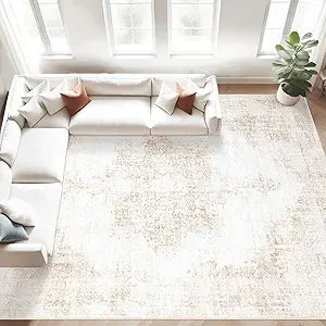 Machine Washable Vintage Boho Area Rug (8' x 10') with Non-Slip Backing