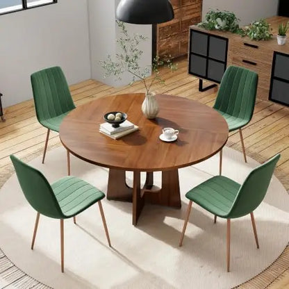 Linden 47" Round Walnut Dining Table Set with 4 Chairs