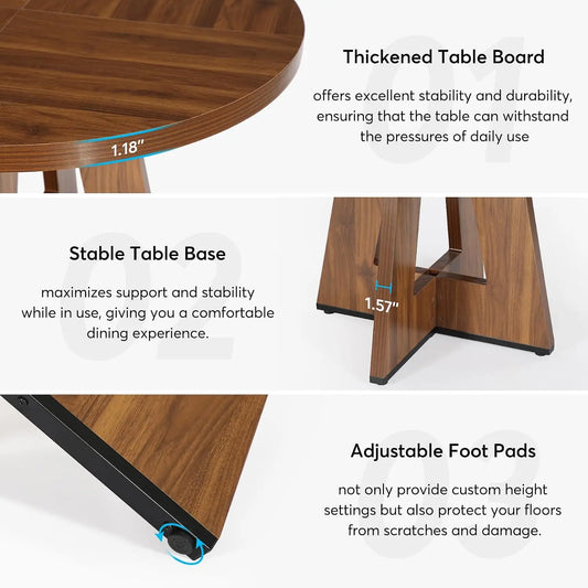 Wooden table with features highlighted on a white background