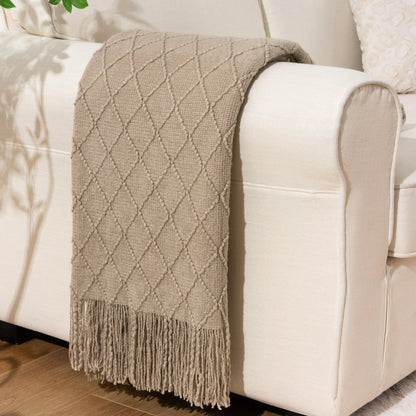 Textured Tassel Throw Blanket for Sofa or Bed