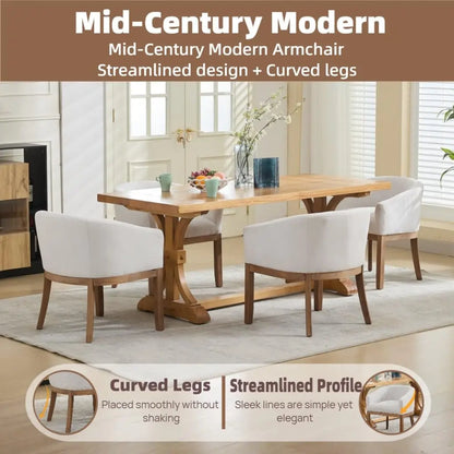 Mid-Century Modern Linen Upholstered Barrel Dining Chairs (Set of 4)