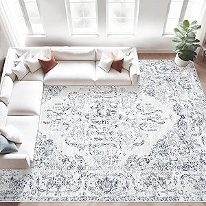 Machine Washable Vintage Boho Area Rug (8' x 10') with Non-Slip Backing