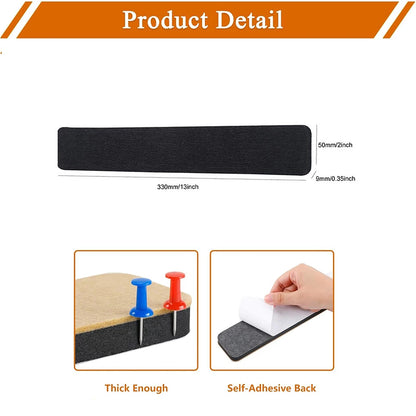 Black magnetic strip with measurements and usage examples on a white background