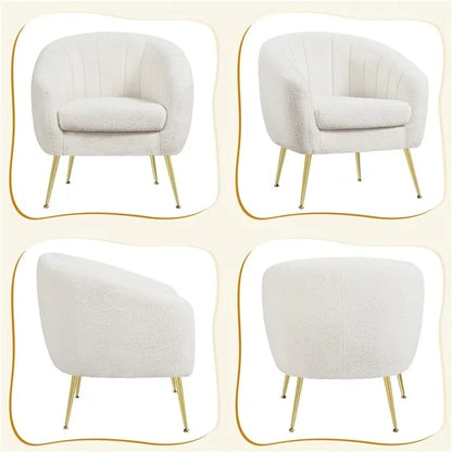 Ivory Tufted Bouclé Barrel Accent Chair with Gold Metal Legs