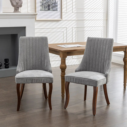 Curved Solid Wood Flocking Linen Side Chair (Single)