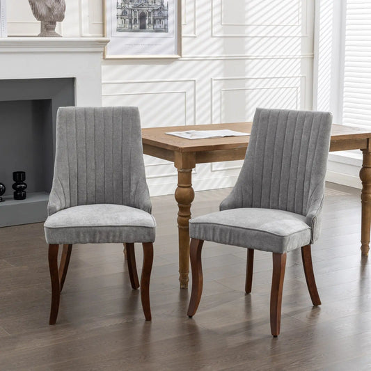 Curved Solid Wood Flocking Linen Side Chair (Single)