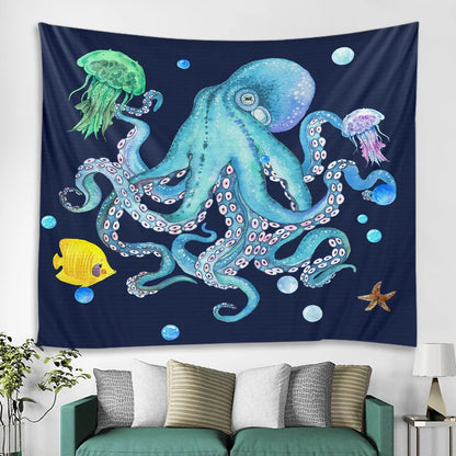 Octopus Pattern Tapestry – Boho Hippie Wall Hanging, Ocean-Inspired Decor