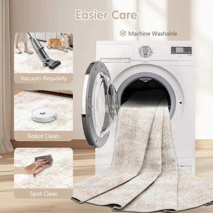 Machine Washable Vintage Boho Area Rug (8' x 10') with Non-Slip Backing