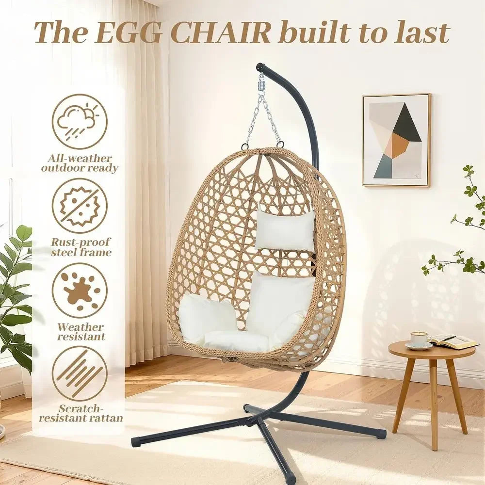 Rattan Egg Chair with Stand — Cushioned Hanging Swing