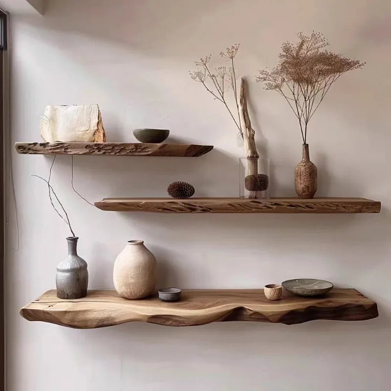 The Ayla Solid Wood Live-Edge Floating Shelf