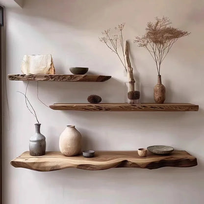 The Ayla Solid Wood Live-Edge Floating Shelf