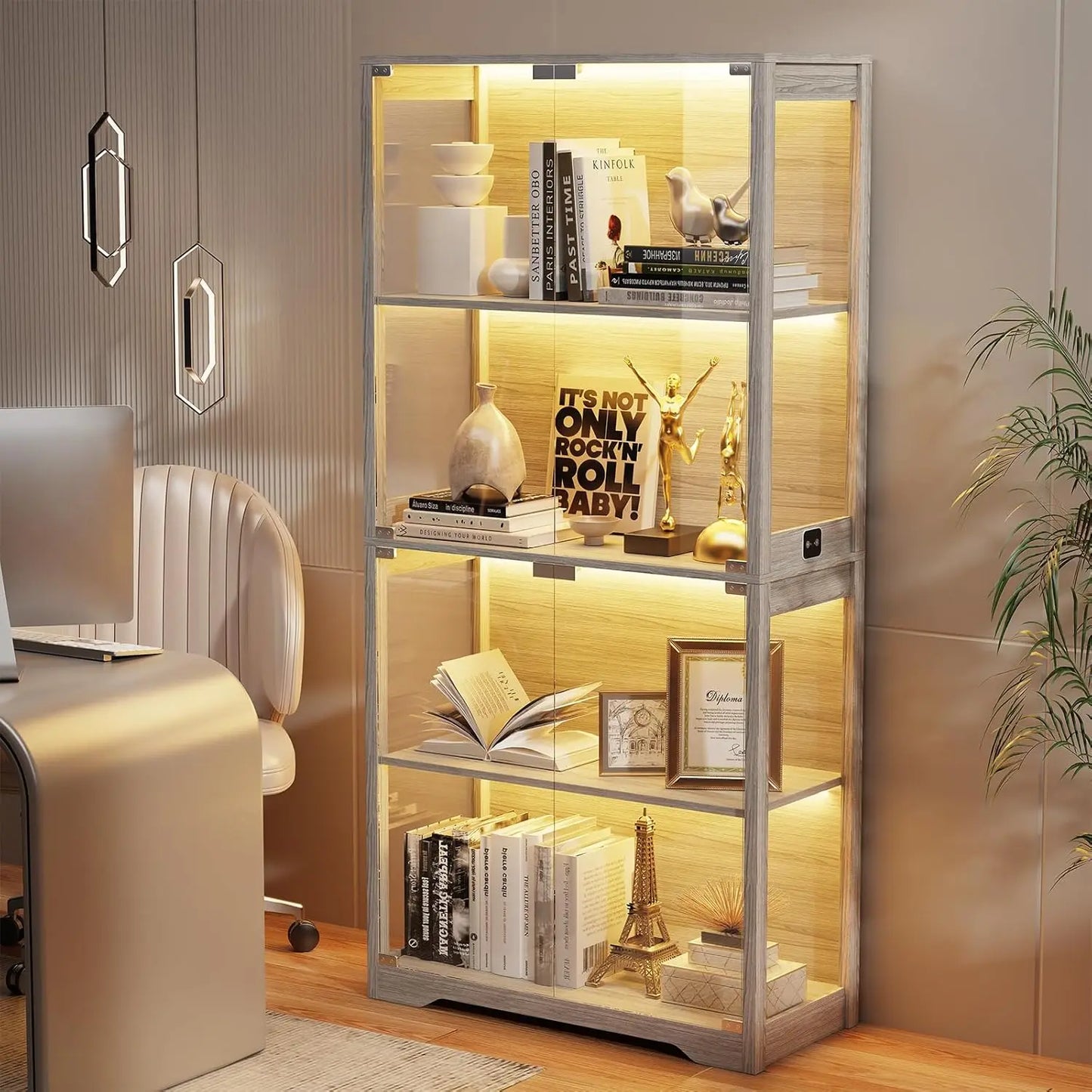 4-Tier Glass Display Cabinet with Soft LED Lighting – Modern Curio Cabinet