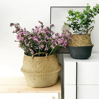 Handwoven Seagrass Storage Basket with Handles