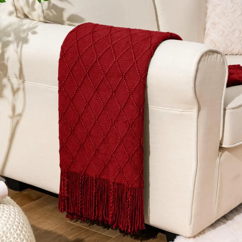 Textured Tassel Throw Blanket for Sofa or Bed