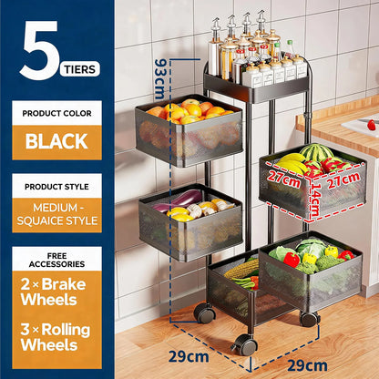 4- or 5-Tier Rotating Mesh Storage Cart