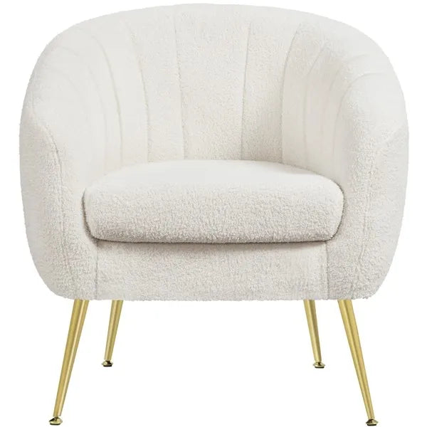 Ivory Tufted Bouclé Barrel Accent Chair with Gold Metal Legs