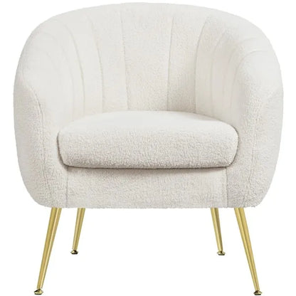 Ivory Tufted Bouclé Barrel Accent Chair with Gold Metal Legs