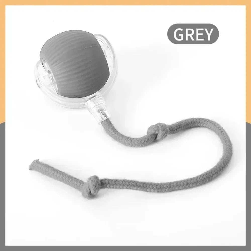Silicone teether with a rope on a white background, labeled 'GREY'.