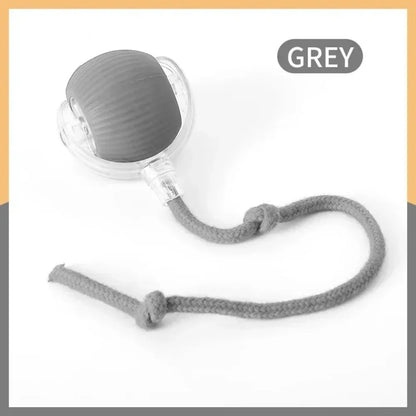 Silicone teether with a rope on a white background, labeled 'GREY'.