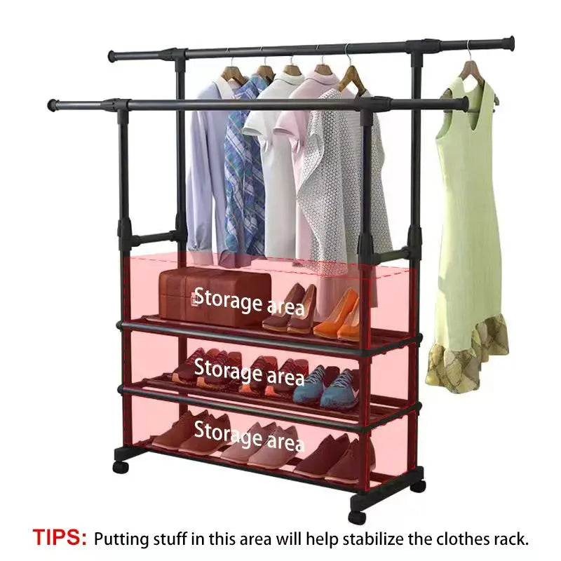 Commercial Grade Clothing Rack with Bottom Shelf Storage – 2/3 Layer Design