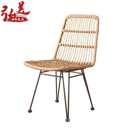 Hand-Woven Rattan Dining Chair with Wrought Iron Frame