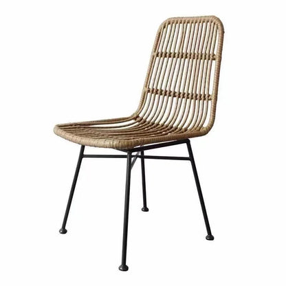 Hand-Woven Rattan Dining Chair with Wrought Iron Frame