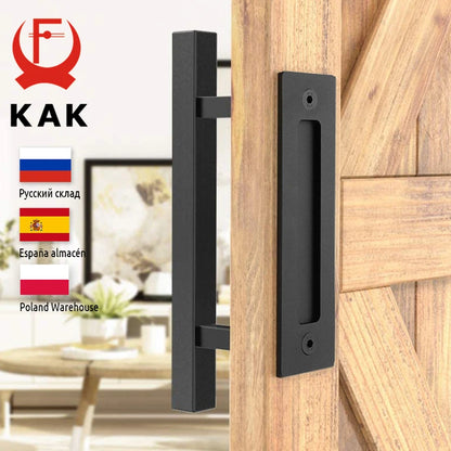KAK 12" Matte Black Barn Door Handle & Flush Pull Set
