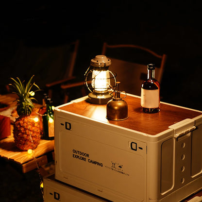 30L Folding Camping Box with Wooden Lid - Stackable Car Trunk Organizer